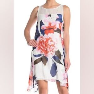 Robbie Bee Pink Ivory Blush Asymmetrical Hem Slit Floral Dress Sz 6 NWT